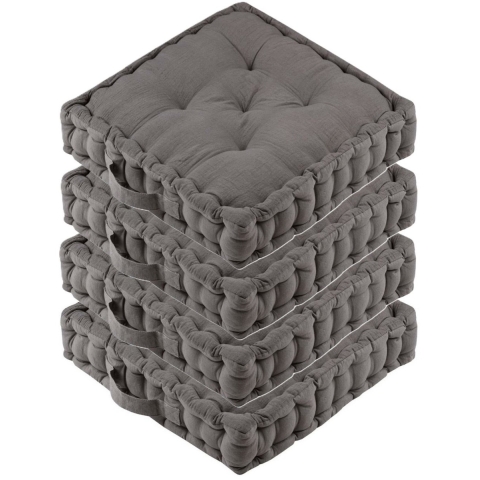 Stof Textile Vloerkussen Maxime - 4x - grijs - katoen - 45 x 45 x 10 cm - vierkant - Extra dik -
