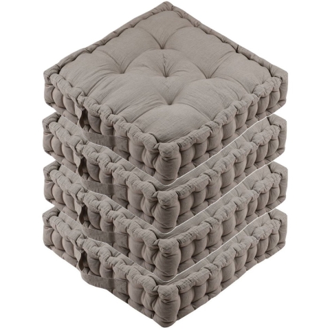 Stof Textile Vloerkussen Maxime - 4x - taupe - katoen - 45 x 45 x 10 cm - vierkant - Extra dik -