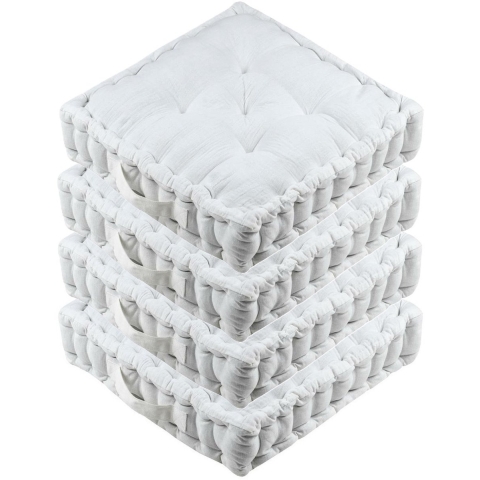 Stof Textile Vloerkussen Maxime - 4x - wit - katoen - 45 x 45 x 10 cm - vierkant - Extra dik -