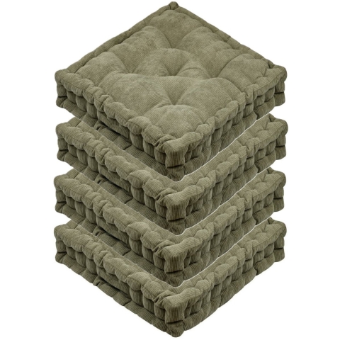 Stof Textile Vloerkussen Ribcord - 4x - olijfgroen - polyester - 45 x 45 x 10 cm - vierkant - Extra -