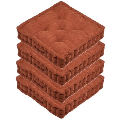 Stof Textile Vloerkussen Ribcord - 4x - terracotta - polyester - 45 x 45 x 10 cm - vierkant - Extra -