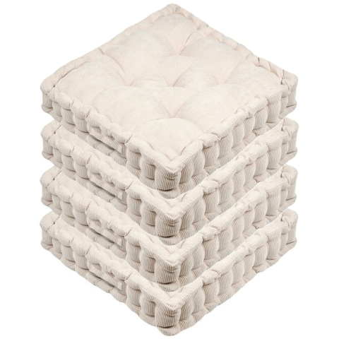 Stof Textile Vloerkussen Ribcord - 4x - lichtbeige - 45 x 45 x 10 cm - vierkant - Extra dik -