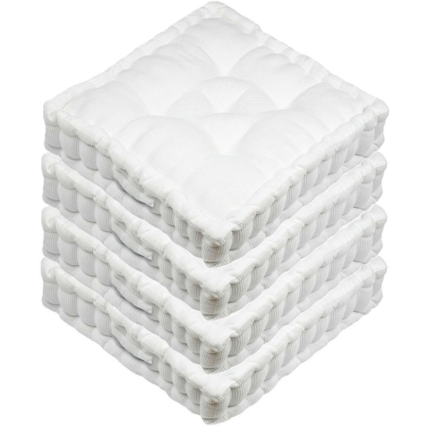 Stof Textile Vloerkussen Ribcord - 4x - wit - polyester - 45 x 45 x 10 cm - vierkant - Extra dik -