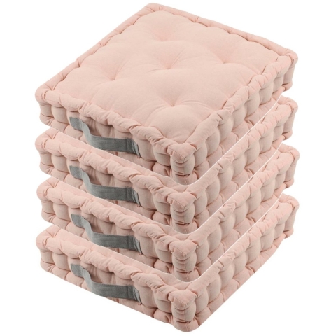 Stof Textile Vloerkussen DUO - 4x - roze - katoen - 45 x 45 x 10 cm - vierkant - Extra dik -