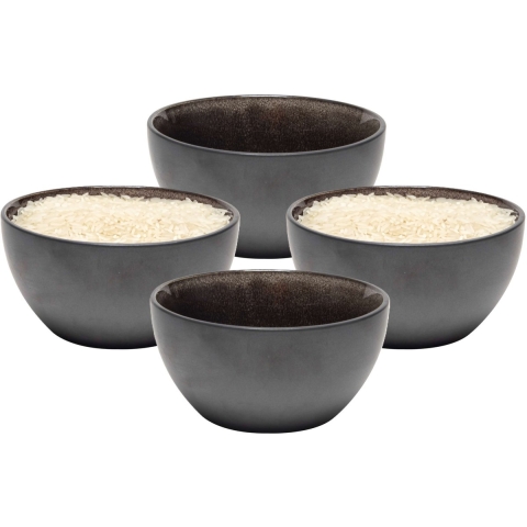 Kommetje/serveer schaaltje Samos - antraciet/taupe - 8x - 12 x 6 cm - keramiek - soepkommen -