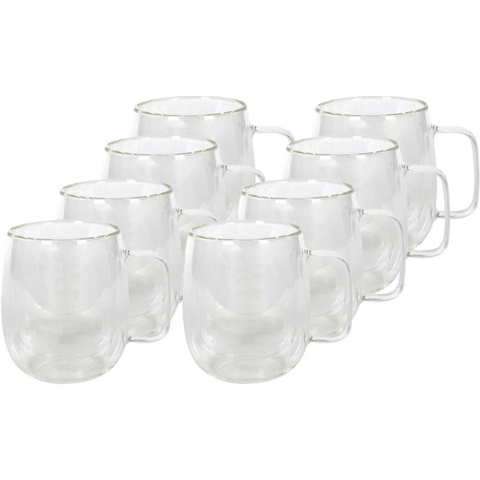 Koffieglazen - 8x - dubbelwandig - 400 ml - theeglazen - hittebestendig -