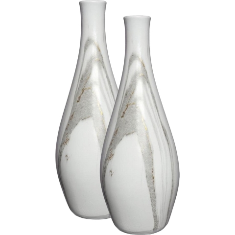 Idea4seasons Bloemenvaas Dazzle - 2x - marmer look - keramiek - D13 cm x H35 cm - vaas -