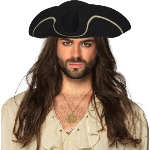 Verkleedkleding set Piraten hoed - zwart/goud - met piraten ketting - heren/dames -