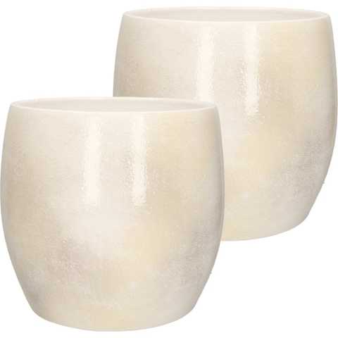 Bloempot - 2x stuks - lichtgrijs stone - H26 x D28 cm - keramiek - plantenpot - voor kamerplant -