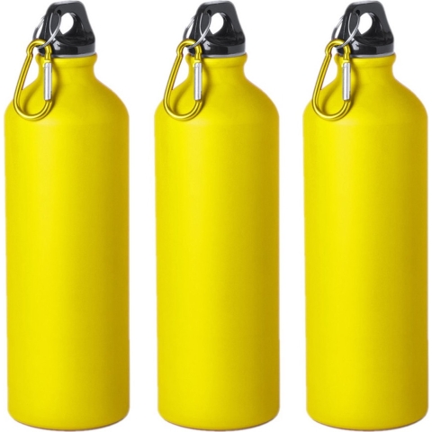 6x Stuks aluminium waterfles/drinkfles geel met schroefdop en karabijnhaak 800 ml -