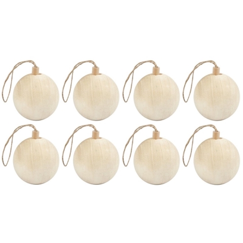 8x Kerstboom decoratie ballen van licht hout 6,4 cm -