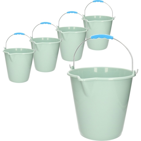 Plasticforte Emmer - 5x stuks - met schenktuit - 12L - mintgroen - schoonmaakemmer -