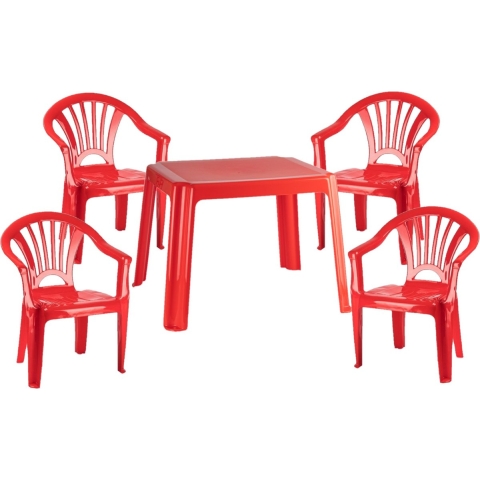 Kunststof kindertuinset tafel met 4 stoelen rood -