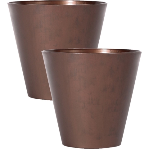 Set van 4x stuks kunststof bloempotten/plantenpotten 40 cm cortenstaal look/brons -