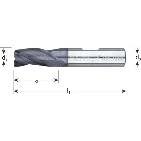 Rotec VHM Universeelfrees, TiAlN-gecoat, ø12 - Silver-Line / ø12x22x70xø12mm Z=3 / kort - 6331200
