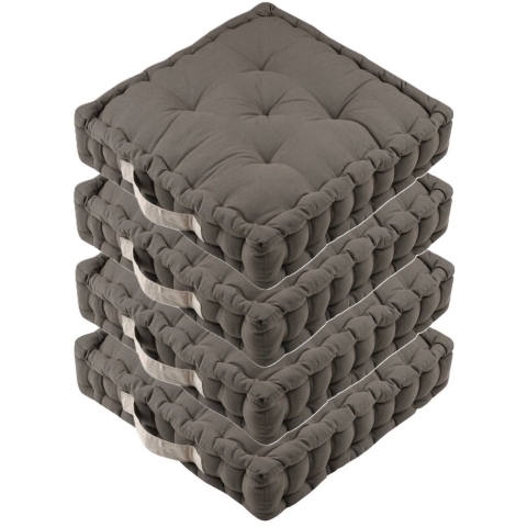 Stof Textile Vloerkussen DUO - 4x - taupe - katoen - 45 x 45 x 10 cm - vierkant - Extra dik -