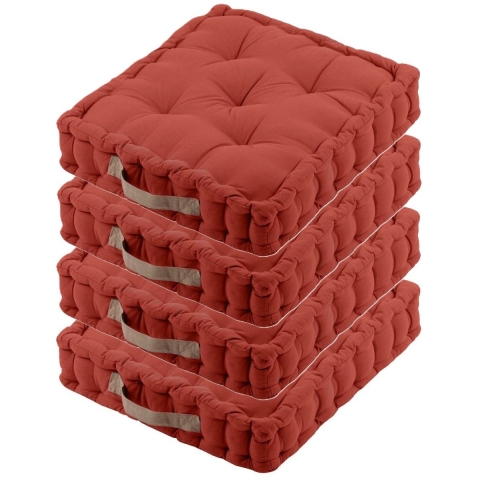Stof Textile Vloerkussen DUO - 4x - terracotta - katoen - 45 x 45 x 10 cm - vierkant - Extra dik -