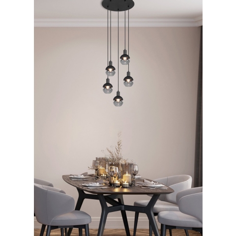 Trio Leuchten Mela - Hanglamp - Zwart - 5 Bollen