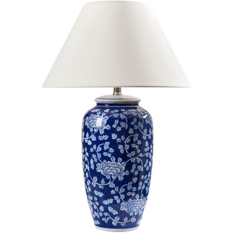 Beliani - ANGELES - Tafellamp - Wit|Blauw - Porselein|Linnen