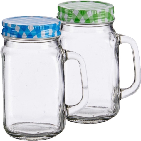Set van 8x stuks glazen Mason Jar drinkbekers/drinkpotjes met gekleurde dop 430 ml -