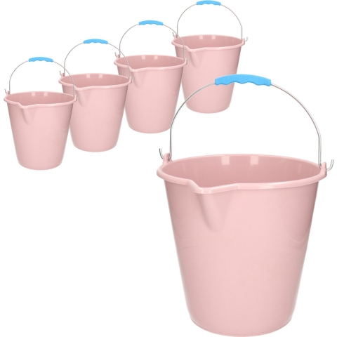 Plasticforte Emmer - 5x stuks - met schenktuit - 12L - oud roze - schoonmaakemmer -