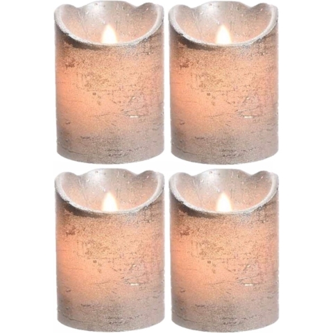 4x stuks LED kaarsen/stompkaarsen zilver 10 cm flakkerend -