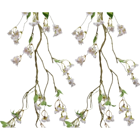 2x stuks kunstbloem/bloesem takken slingers - wit/roze - 130 cm -