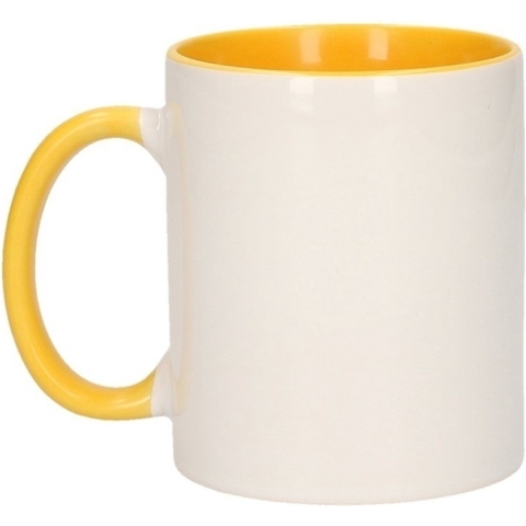 Koffiemok / thee beker - 6x - 300 ml - Wit/geel - Cadeau mokken - keramiek -