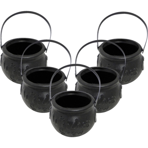 Set van 5x stuks kleine zwarte heksenketel/kookpot 15 cm -