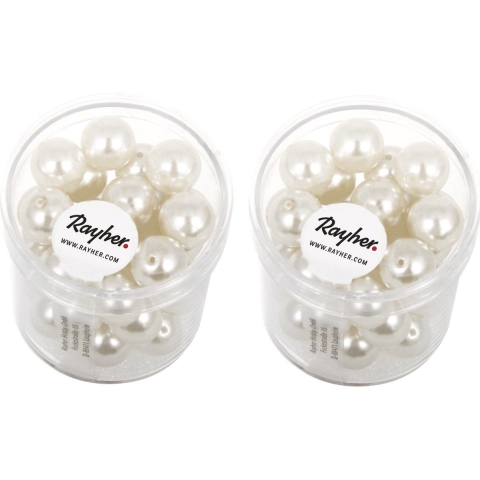 Rayher hobby glaskralen parels - wit / parelmoer - 175x stuks - 10 mm - DIY sieraden maken -