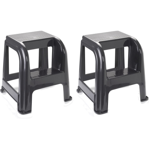 2x stuks donkergrijs keukenkrukje/opstapjes met 2 treden 45 cm -