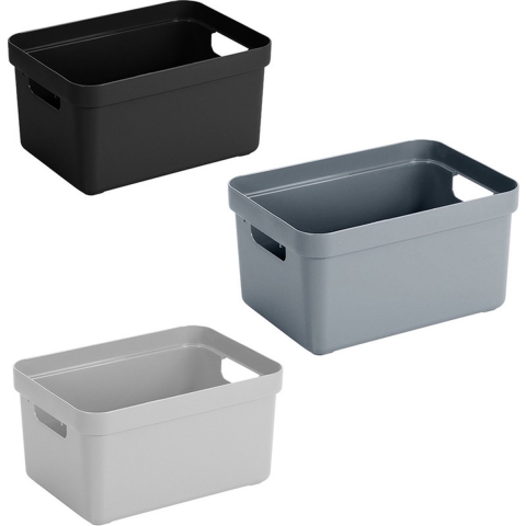 Set van 9x stuks opbergboxen/opbergmanden 5 liter kunststof zwart/lichtgrijs/blauw -