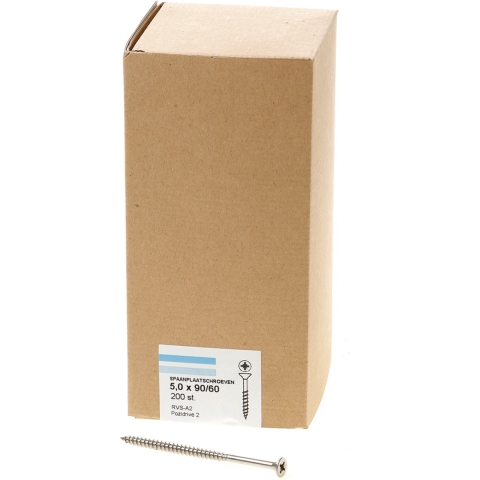 Hoenderdaal Spaanplaatschroef Rvs-A2 Pk PZ2 5.0X90/60 | 200 stuks - 0203.30.42501