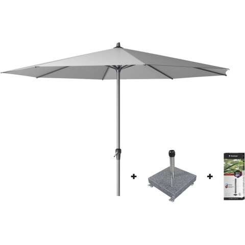 Platinum Riva stokparasol 3.5 m. rond - Light Grey met voet en hoes