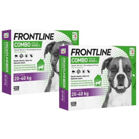 2x Frontline Combo Spot On Anti Vlooien en Teken Druppels Hond 20 - 40 kg 6 pipetten