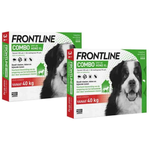2x Frontline Combo Spot On Anti Vlooien en Teken Druppels Hond XL 3 pipetten