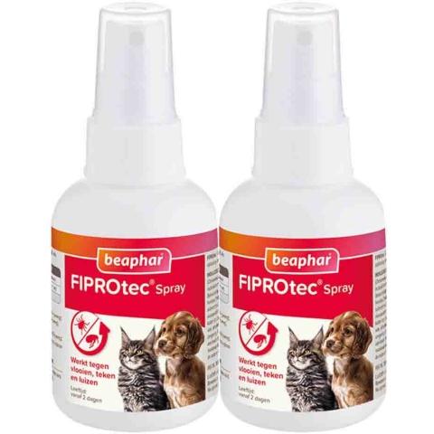 2x Beaphar Fiprotec Anti Vlooien en Teken Spray Hond en Kat 100 ml