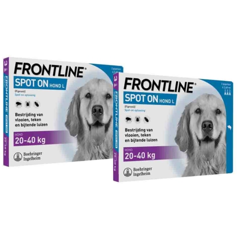 2x Frontline Spot On Anti Vlooien en Teken Druppels Hond L 20 - 40 kg 3 pipetten