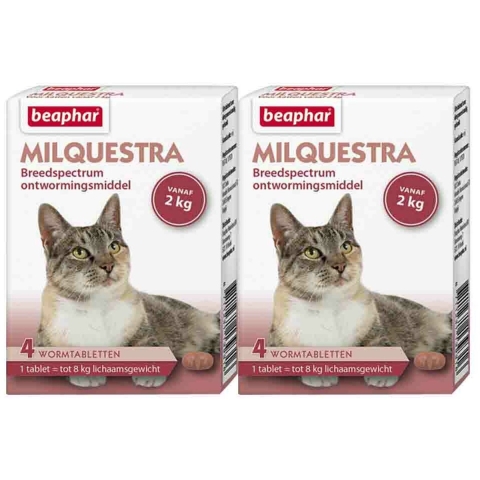 2x Beaphar Milquestra Ontworming Tabletten Kat 2 - 12 kg 4 tabletten