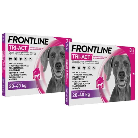2x Frontline Tri-Act Anti Vlooien en Teken Druppels L 3 pipetten