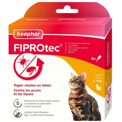 2x Beaphar Fiprotec Anti Vlooiendruppels Kat vanaf 1 kg 4 stuks