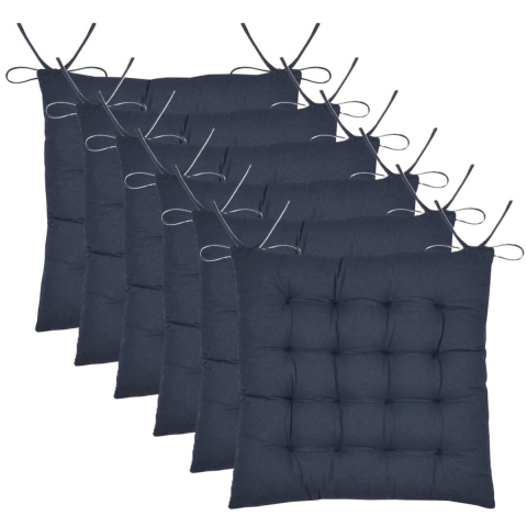 Stof Textile stoelkussen Coline - 6x - donkerblauw - 38 x 38 x 4 cm - touwtjes sluiting -