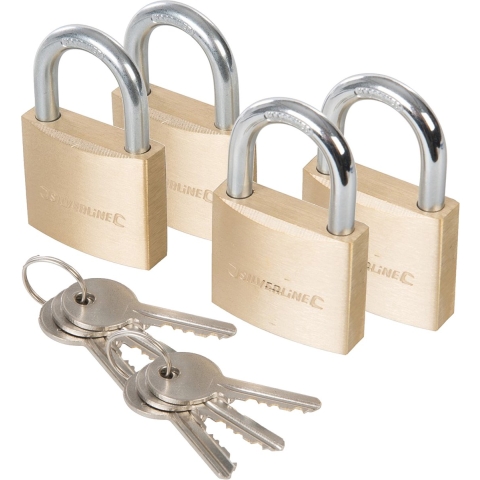 Hangslot met 3 sleutels - set van 4 - 40 mm - messing -