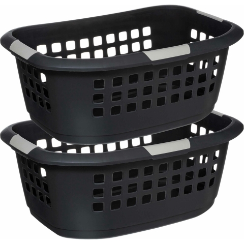 Wasmand extra groot - 2x - antraciet - kunststof - 51 liter - 67 x 47 x 27 cm -