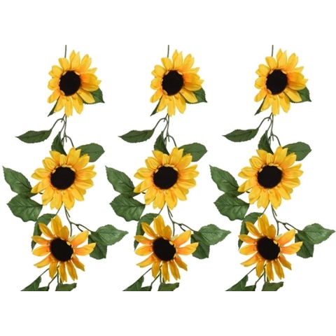 Bloemen slinger - 3x - zonnebloem - kunstplant - geel - 150 cm - Helianthus -