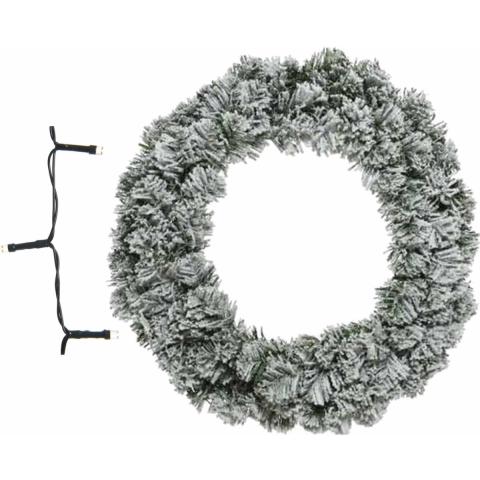 Besneeuwde kerstkrans/dennenkrans/deurkrans 60 cm inclusief warm witte verlichting -