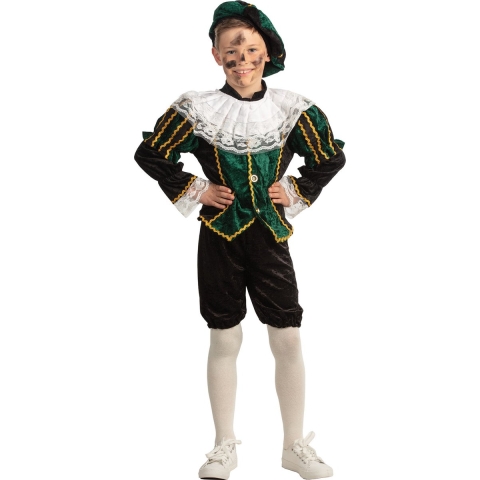 Pietenpak roetveeg Piet - groen/zwart - pieten verkleed kostuum 4-delig - kinderen 116 -