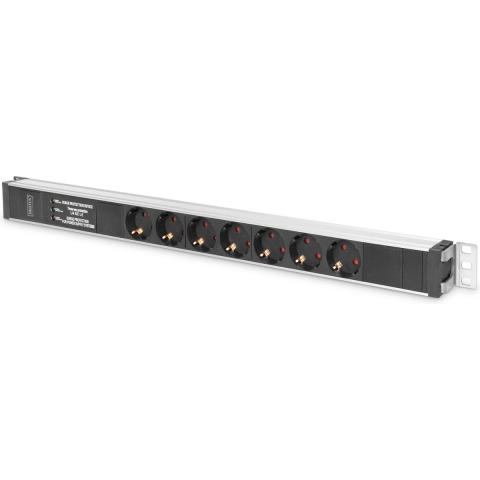 Digitus DN-95412 19 inch Stekkerdoos voor patchkast 1 HE Geaarde contactdoos Overspanningsbescherming Zwart