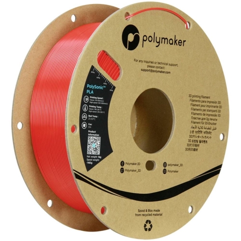 Polymaker PA12005 Filament Polymaker PolySonic™ PLA red High Speed PLA / 1.75 mm / 1kg Filament PLA kunststof Highspeed filament 1.75 mm 1000 g Rood PolySonic™