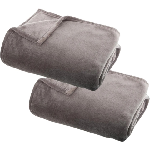 Atmosphera Plaid deken - 2x - grijs - polyester - 130 x 180 cm - Bankdeken - Fleece plaid -